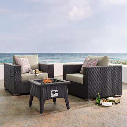 Convene 3 Piece Set Outdoor Patio with Fire Pit - Espresso Beige