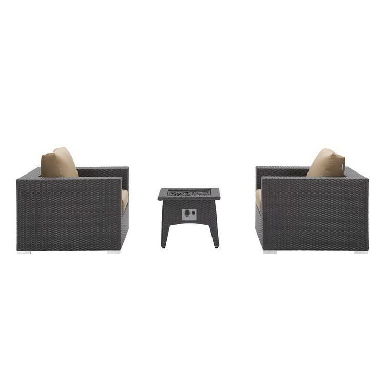 Convene 3 Piece Set Outdoor Patio with Fire Pit - Espresso Mocha