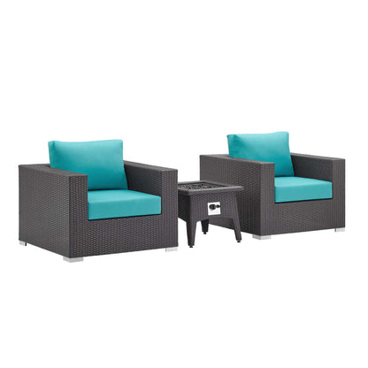 Convene 3 Piece Set Outdoor Patio with Fire Pit - Espresso Turquois