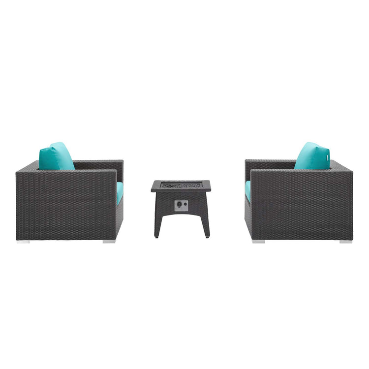 Convene 3 Piece Set Outdoor Patio with Fire Pit - Espresso Turquois