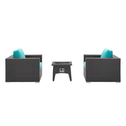 Convene 3 Piece Set Outdoor Patio with Fire Pit - Espresso Turquois