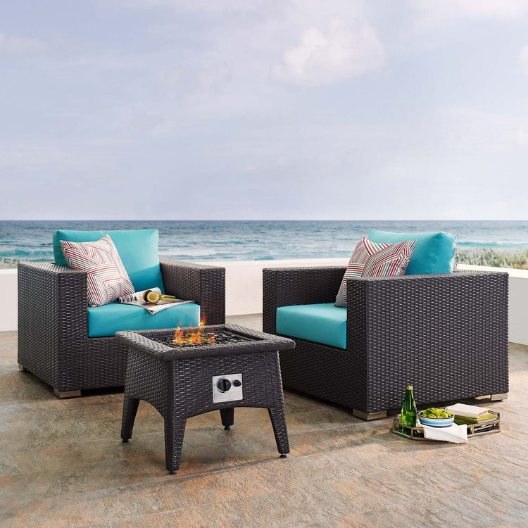 Convene 3 Piece Set Outdoor Patio with Fire Pit - Espresso Turquois
