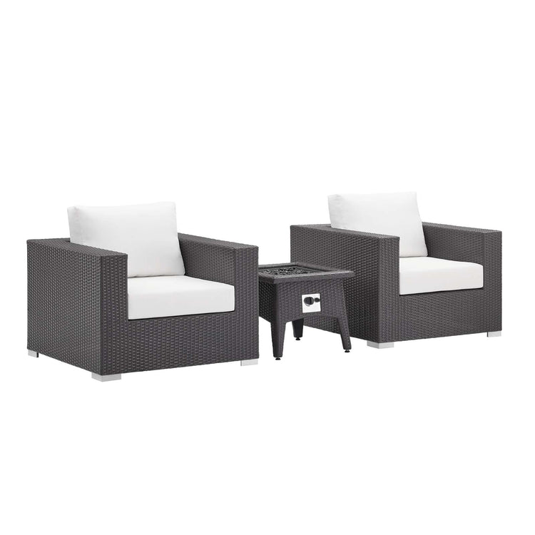 Convene 3 Piece Set Outdoor Patio with Fire Pit - Espresso White