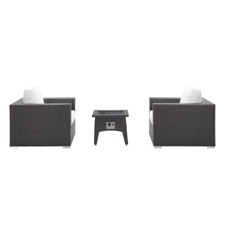 Convene 3 Piece Set Outdoor Patio with Fire Pit - Espresso White