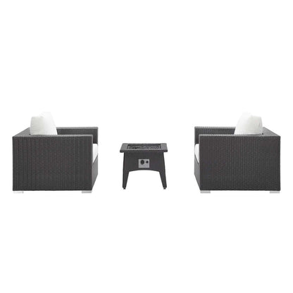 Convene 3 Piece Set Outdoor Patio with Fire Pit - Espresso White