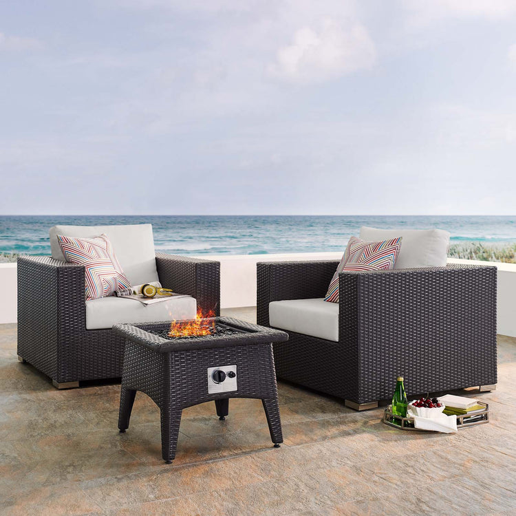 Convene 3 Piece Set Outdoor Patio with Fire Pit - Espresso White