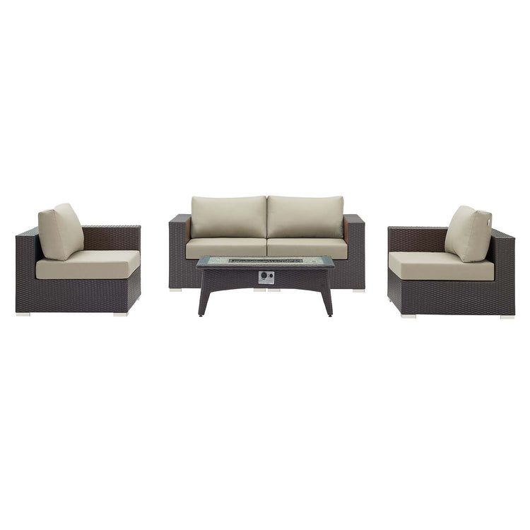 Convene 5 Piece Set Outdoor Patio with Fire Pit - Espresso Beige
