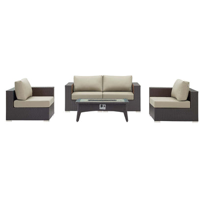 Convene 5 Piece Set Outdoor Patio with Fire Pit - Espresso Beige