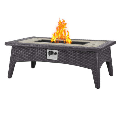 Convene 5 Piece Set Outdoor Patio with Fire Pit - Espresso Beige