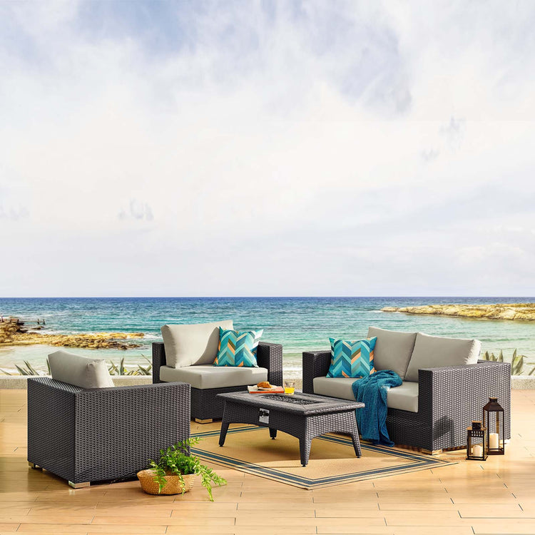 Convene 5 Piece Set Outdoor Patio with Fire Pit - Espresso Beige