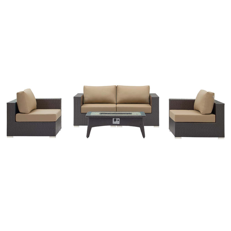 Convene 5 Piece Set Outdoor Patio with Fire Pit - Espresso Mocha