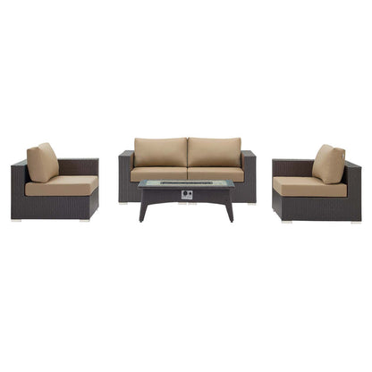 Convene 5 Piece Set Outdoor Patio with Fire Pit - Espresso Mocha