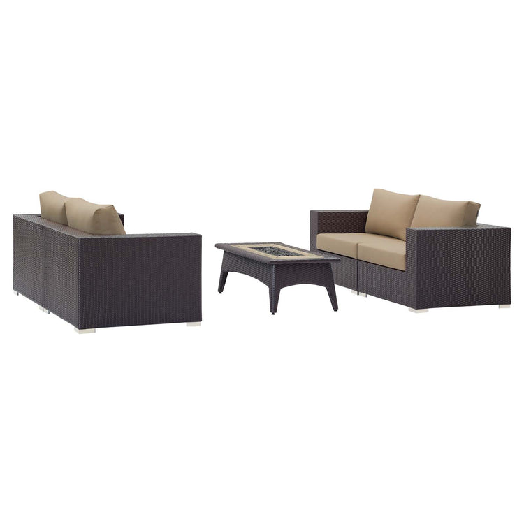 Convene 5 Piece Set Outdoor Patio with Fire Pit - Espresso Mocha