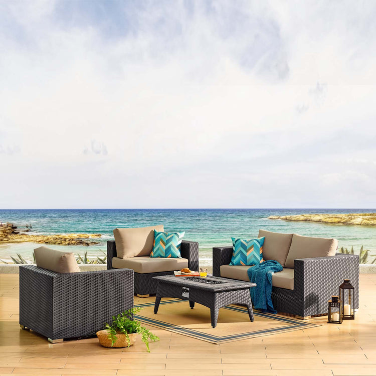 Convene 5 Piece Set Outdoor Patio with Fire Pit - Espresso Mocha