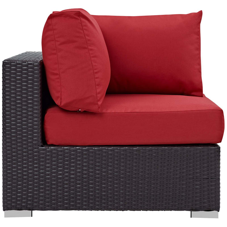 Convene 5 Piece Set Outdoor Patio with Fire Pit - Espresso Red