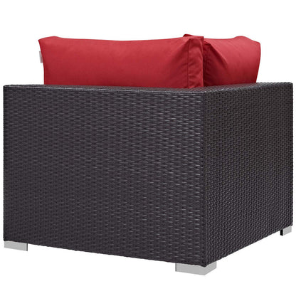 Convene 5 Piece Set Outdoor Patio with Fire Pit - Espresso Red