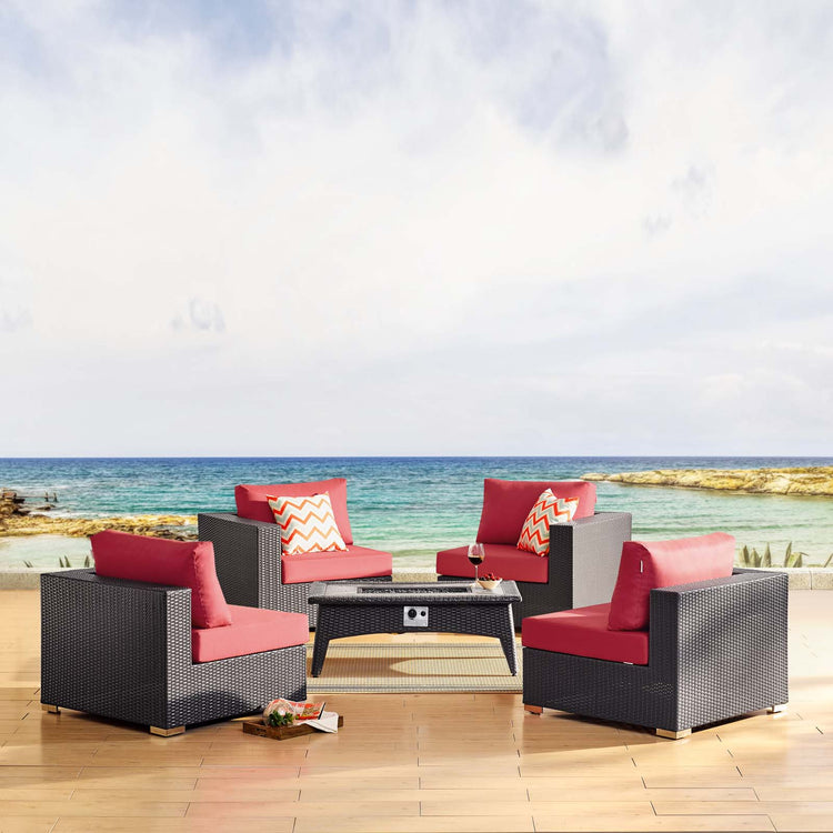 Convene 5 Piece Set Outdoor Patio with Fire Pit - Espresso Red