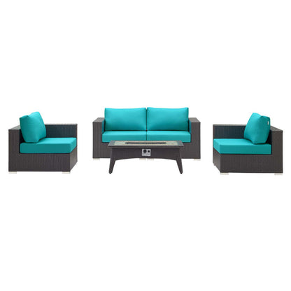 Convene 5 Piece Set Outdoor Patio with Fire Pit - Espresso Turquoise