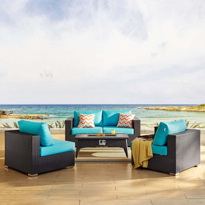 Convene 5 Piece Set Outdoor Patio with Fire Pit - Espresso Turquoise