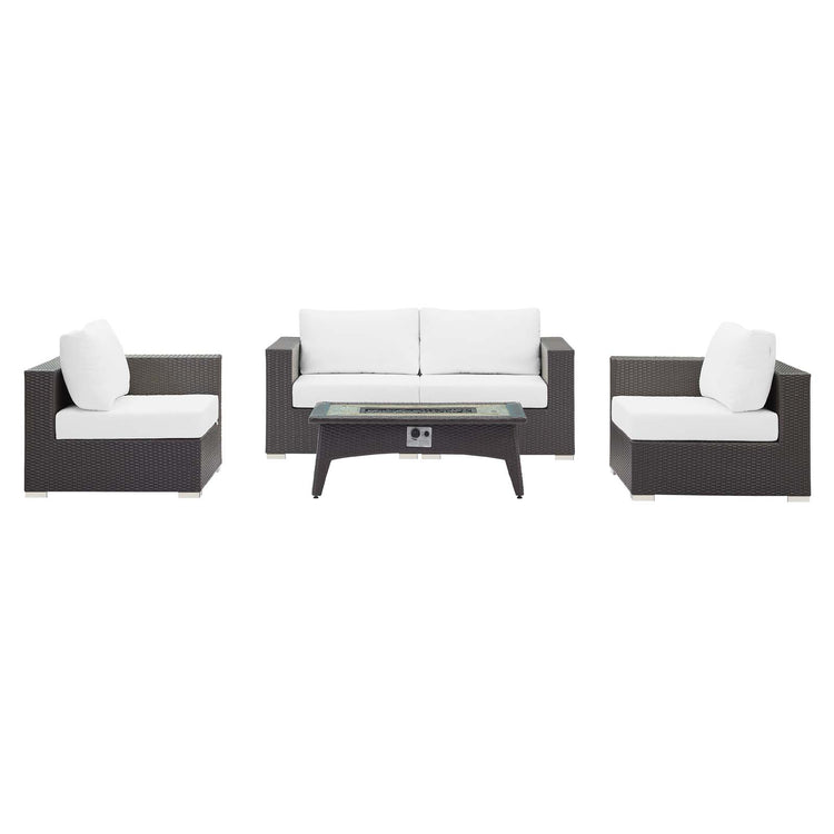 Convene 5 Piece Set Outdoor Patio with Fire Pit - Espresso White