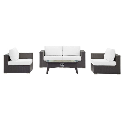 Convene 5 Piece Set Outdoor Patio with Fire Pit - Espresso White