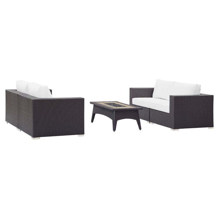 Convene 5 Piece Set Outdoor Patio with Fire Pit - Espresso White