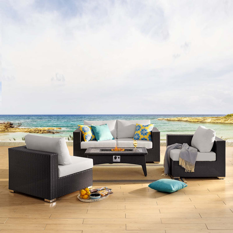Convene 5 Piece Set Outdoor Patio with Fire Pit - Espresso White
