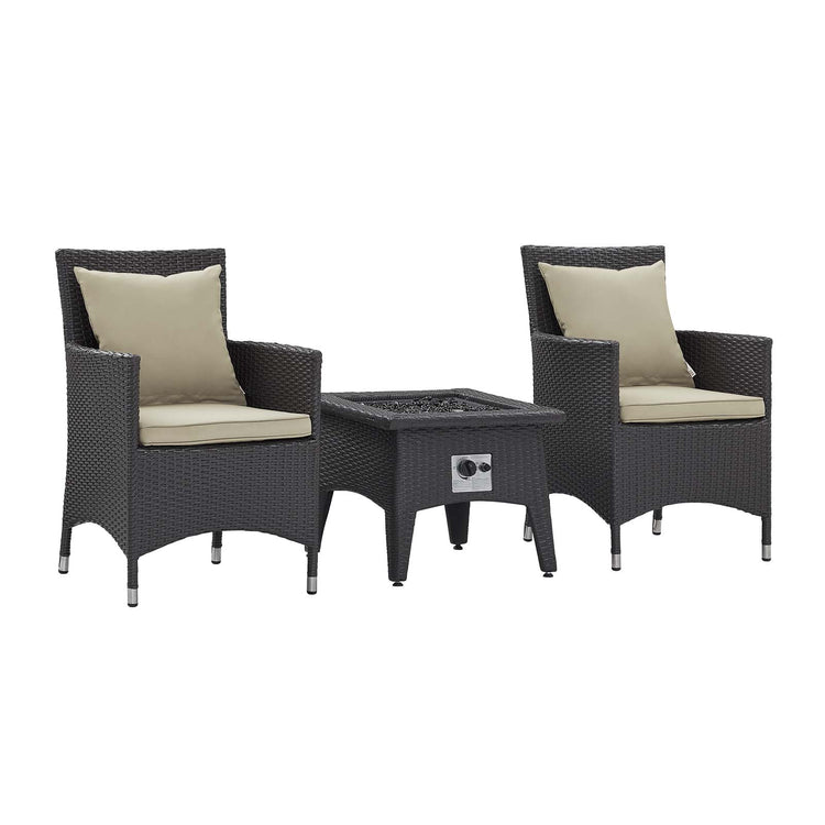 Convene 3 Piece Set Outdoor Patio with Fire Pit - Espresso Beige