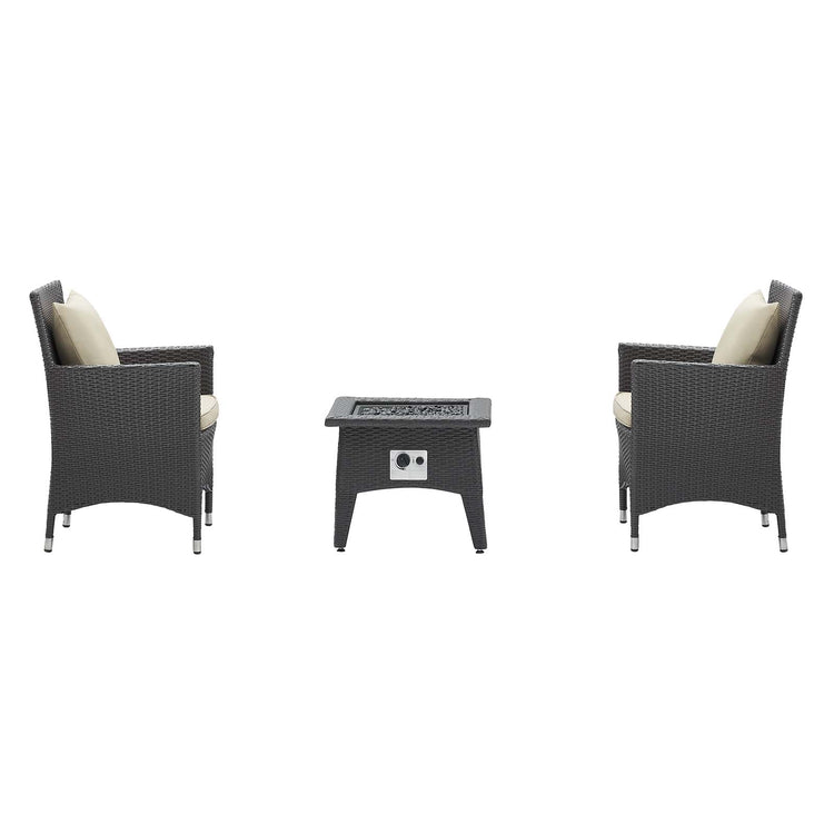 Convene 3 Piece Set Outdoor Patio with Fire Pit - Espresso Beige