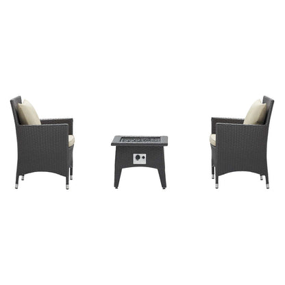 Convene 3 Piece Set Outdoor Patio with Fire Pit - Espresso Beige