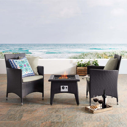Convene 3 Piece Set Outdoor Patio with Fire Pit - Espresso Beige
