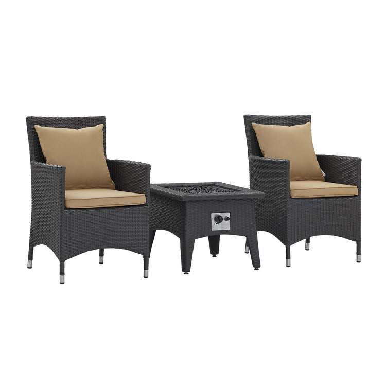 Convene 3 Piece Set Outdoor Patio with Fire Pit - Espresso Mocha