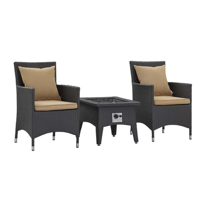 Convene 3 Piece Set Outdoor Patio with Fire Pit - Espresso Mocha