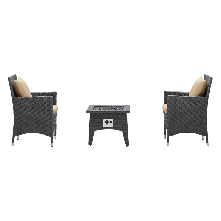 Convene 3 Piece Set Outdoor Patio with Fire Pit - Espresso Mocha