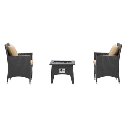 Convene 3 Piece Set Outdoor Patio with Fire Pit - Espresso Mocha