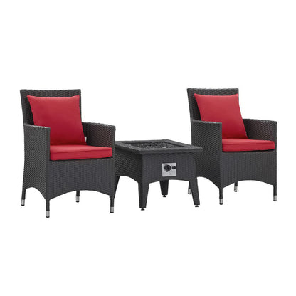 Convene 3 Piece Set Outdoor Patio with Fire Pit - Espresso Red