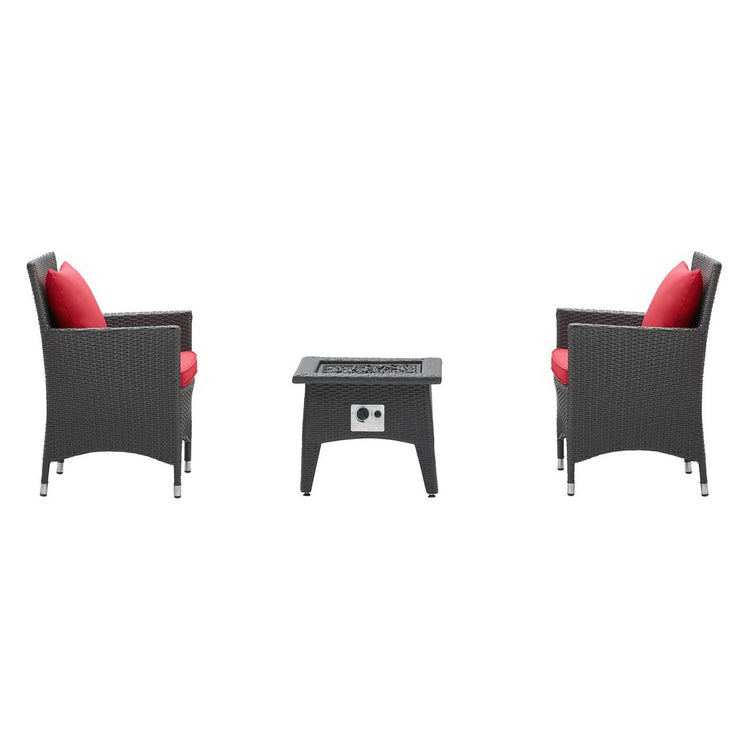 Convene 3 Piece Set Outdoor Patio with Fire Pit - Espresso Red