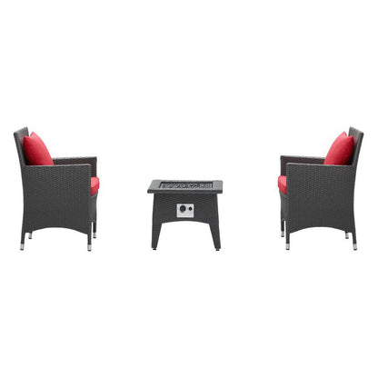 Convene 3 Piece Set Outdoor Patio with Fire Pit - Espresso Red