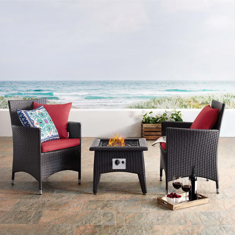 Convene 3 Piece Set Outdoor Patio with Fire Pit - Espresso Red
