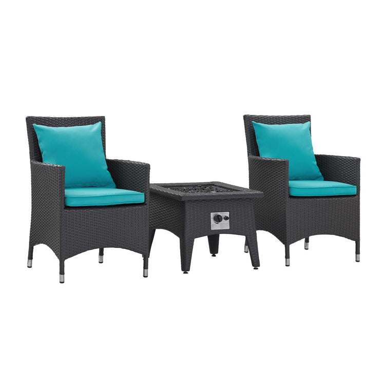 Convene 3 Piece Set Outdoor Patio with Fire Pit - Espresso Turquoise