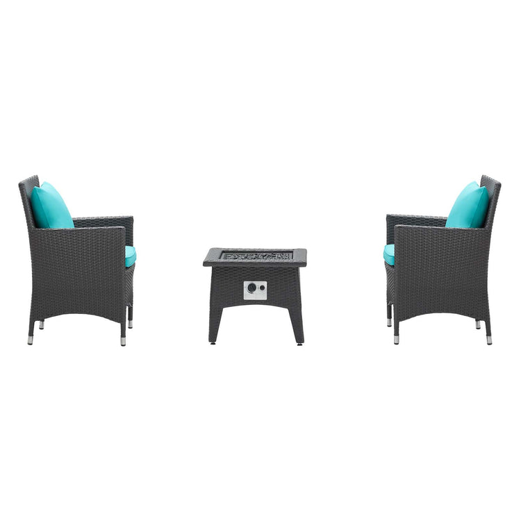 Convene 3 Piece Set Outdoor Patio with Fire Pit - Espresso Turquoise