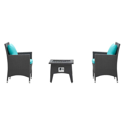 Convene 3 Piece Set Outdoor Patio with Fire Pit - Espresso Turquoise