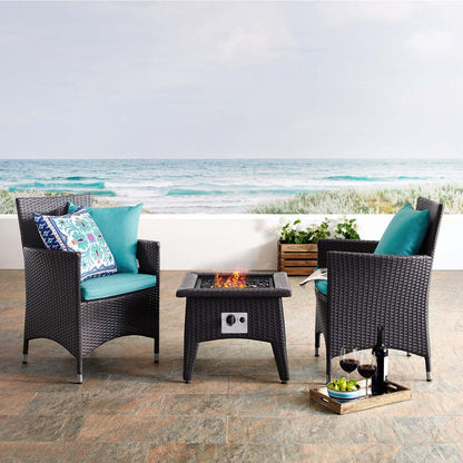 Convene 3 Piece Set Outdoor Patio with Fire Pit - Espresso Turquoise