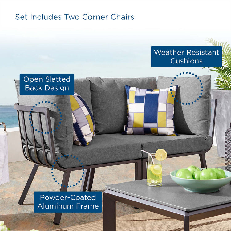 Riverside 2 Piece Outdoor Patio Aluminum Sectional Sofa Set - Gray Charcoal