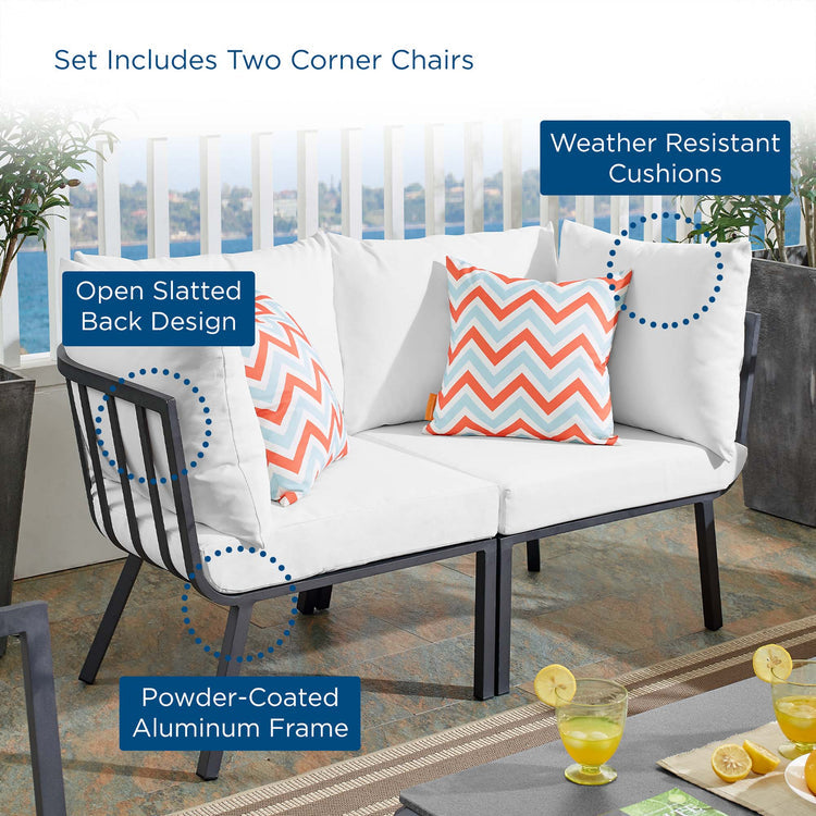 Riverside 2 Piece Outdoor Patio Aluminum Sectional Sofa Set - Gray White