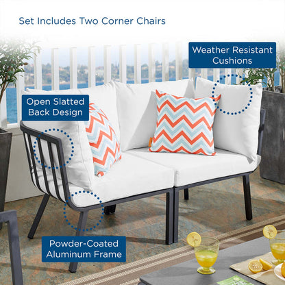 Riverside 2 Piece Outdoor Patio Aluminum Sectional Sofa Set - Gray White