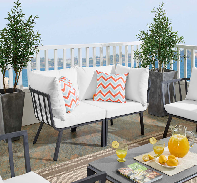 Riverside 2 Piece Outdoor Patio Aluminum Sectional Sofa Set - Gray White