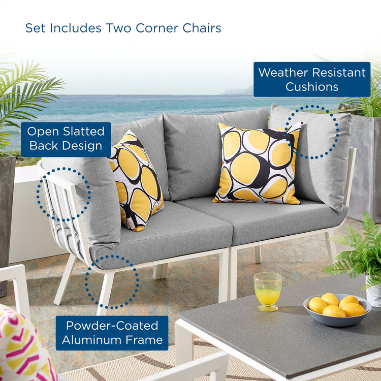 Riverside 2 Piece Outdoor Patio Aluminum Sectional Sofa Set - White Gray