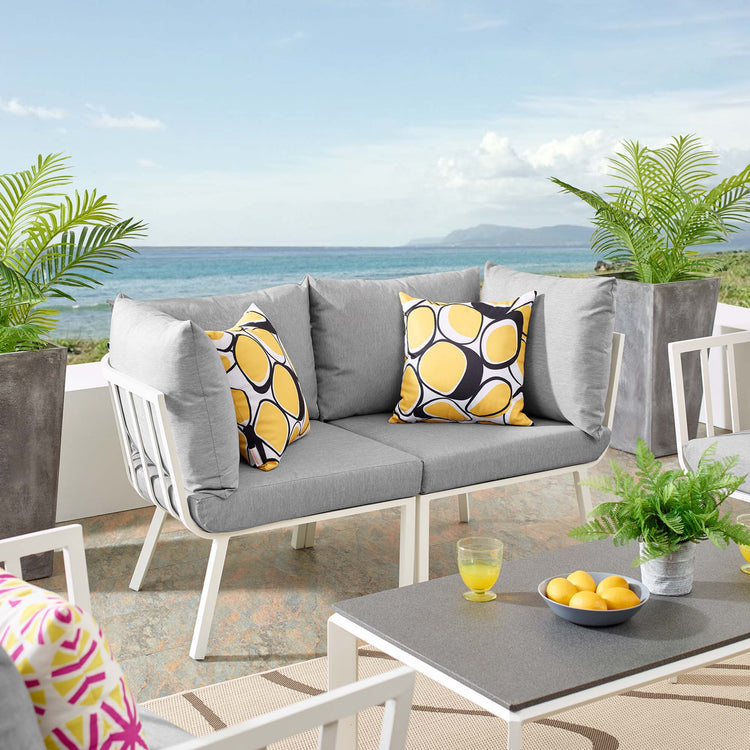 Riverside 2 Piece Outdoor Patio Aluminum Sectional Sofa Set - White Gray