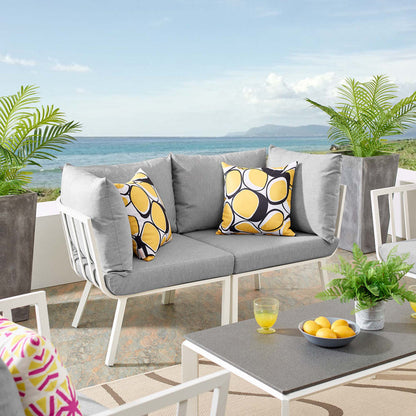 Riverside 2 Piece Outdoor Patio Aluminum Sectional Sofa Set - White Gray
